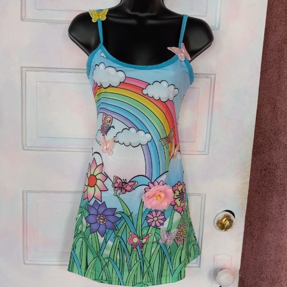 Dolls Kill Dresses & Skirts - Dolls Kill × Trickz & Treatz trippy hippie retro 3D flower garden dress SO CUTE!